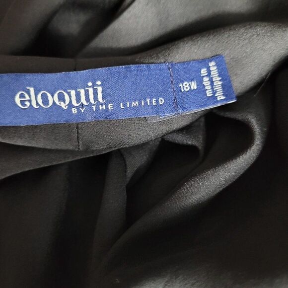 Eloquii Wrap Blouse 18W Black Sleeveless Draped Lightweight Satin Day To Night - Picture 11 of 14